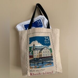 VTG 1989 Historic Slater Mill Pawtucket Rhode Island Stamp Sweatshirt & Tote Bag